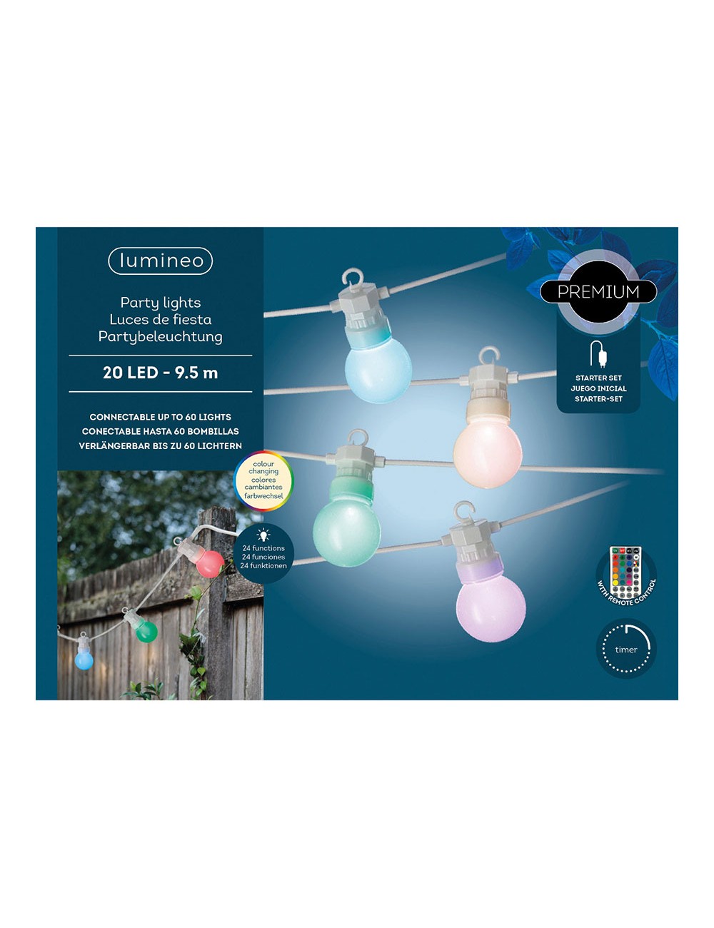 Guirnalda 20 bombillas led rgb exterior 14,5m ip44 lumineo