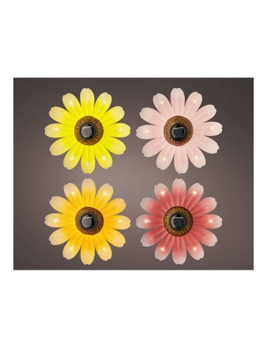 Figura luz solar metalica con forma de flor ø14 x 4 cm colores surtidos