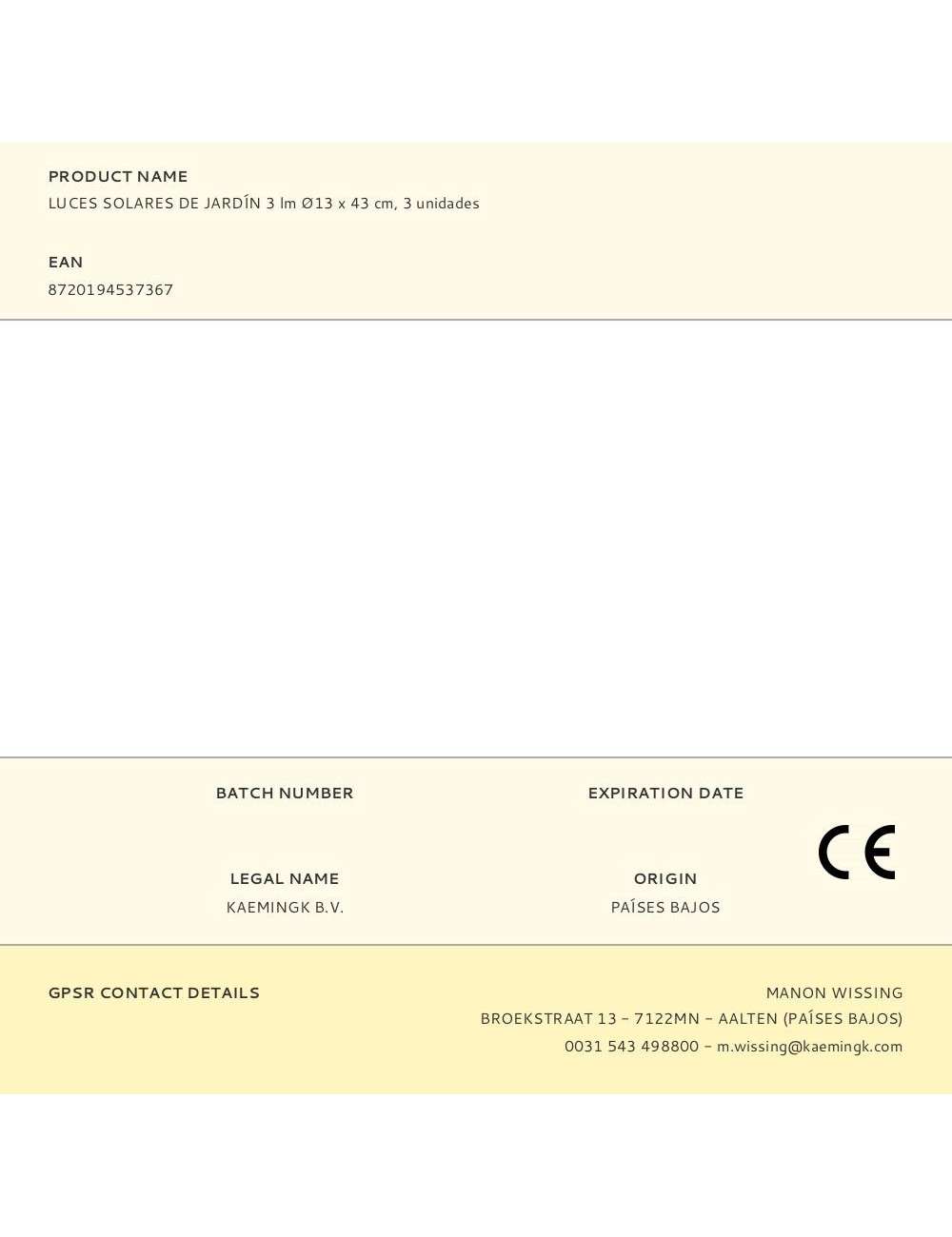 Luces solares de jardín 3 lm ø13 x 43 cm, 3 unidades