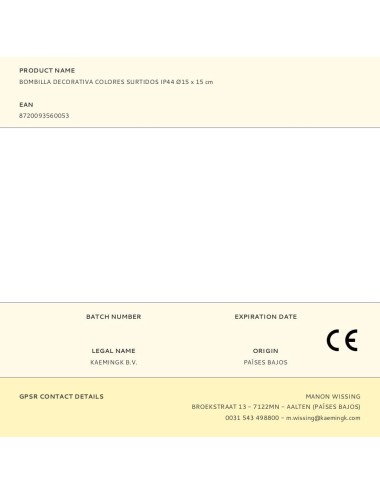 Bombilla decorativa colores surtidos ip44 ø15 x 15 cm