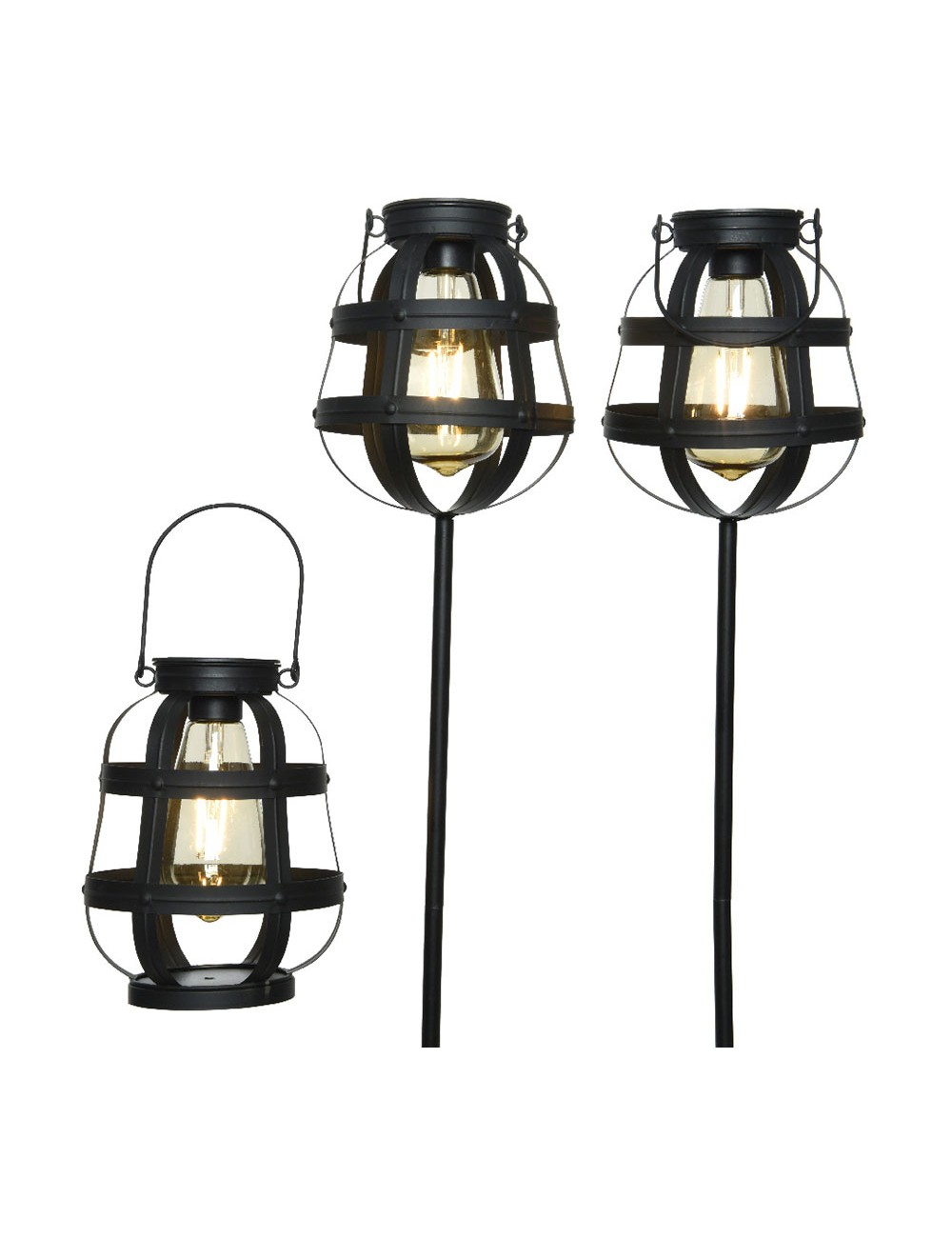 Set 3 luces solares de jardín vintage lumineo