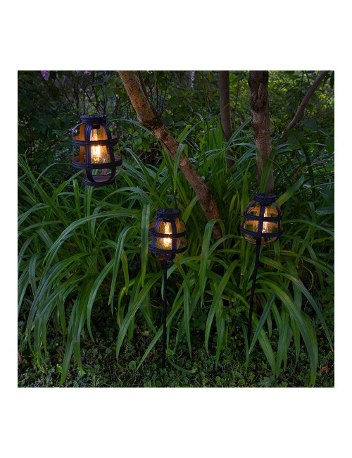 Set 3 luces solares de jardín vintage lumineo