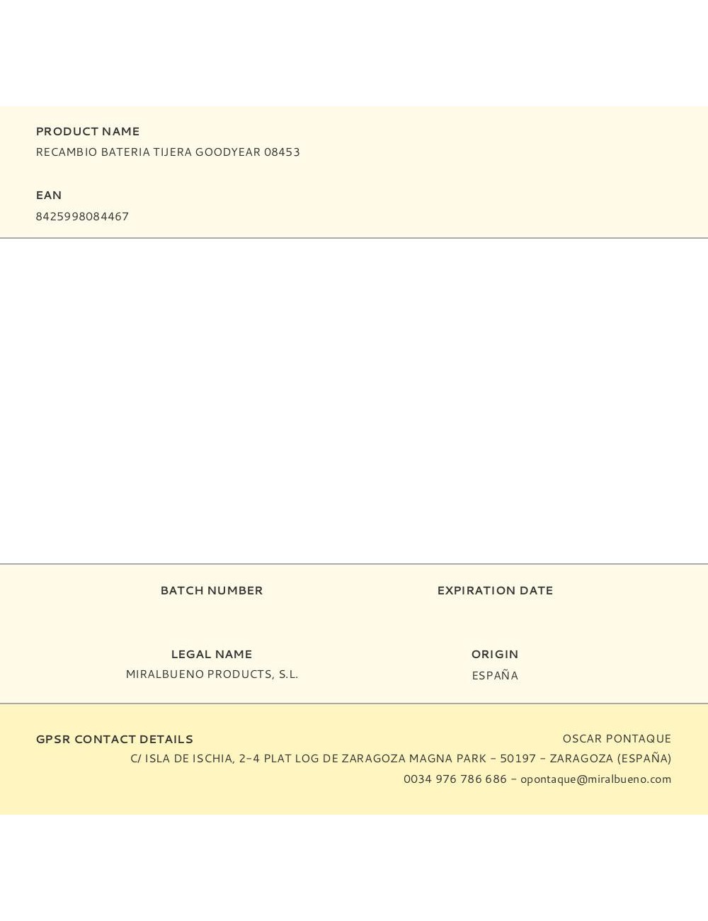 Recambio bateria tijera goodyear 08453