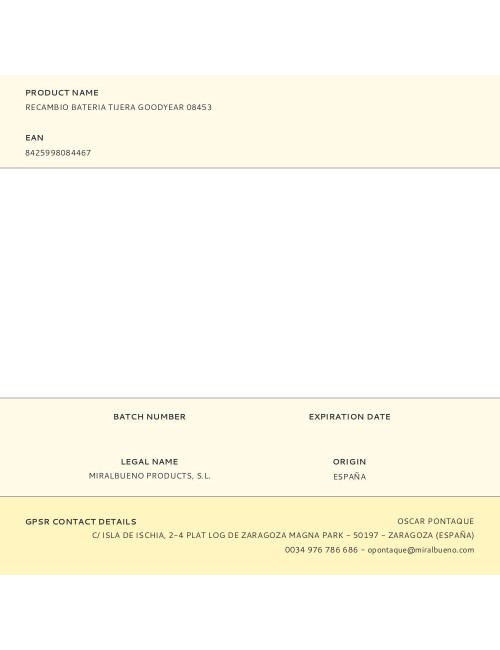 Recambio bateria tijera goodyear 08453