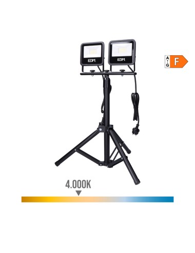 Foco proyector led con trípode, 2 x 30 w, 2 x 2370 lm, 4000 k, luz día, black series