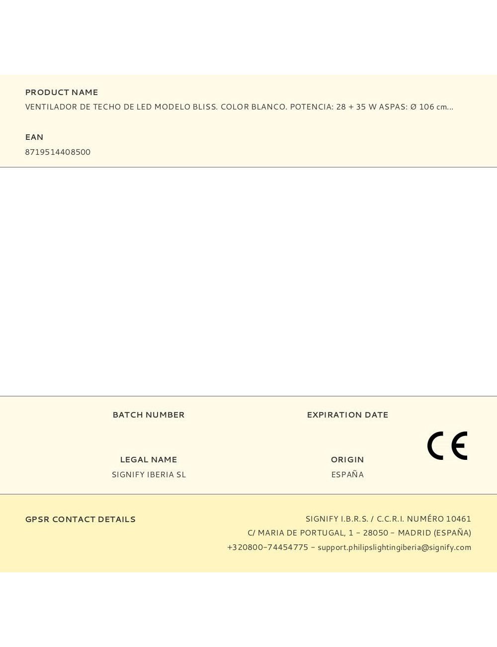 Ventilador de techo de led modelo bliss. color blanco. potencia: 28 + 35 w aspas: ø 106 cm con mando a distancia