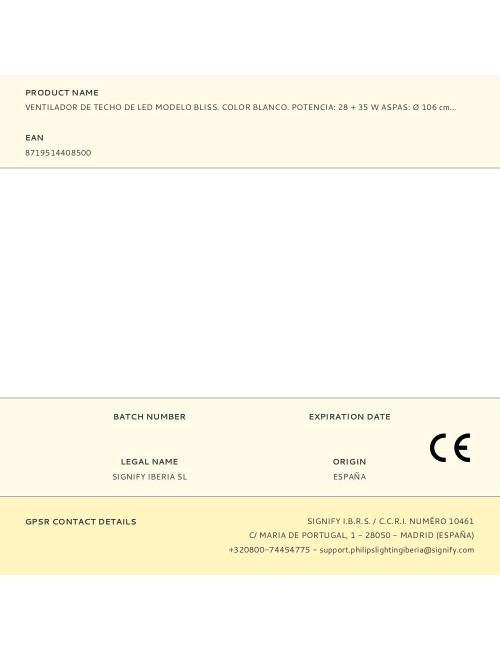 Ventilador de techo de led modelo bliss. color blanco. potencia: 28 + 35 w aspas: ø 106 cm con mando a distancia