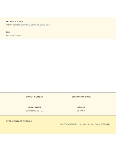 Jabón eco líquido de aceite de coco 1,5 l