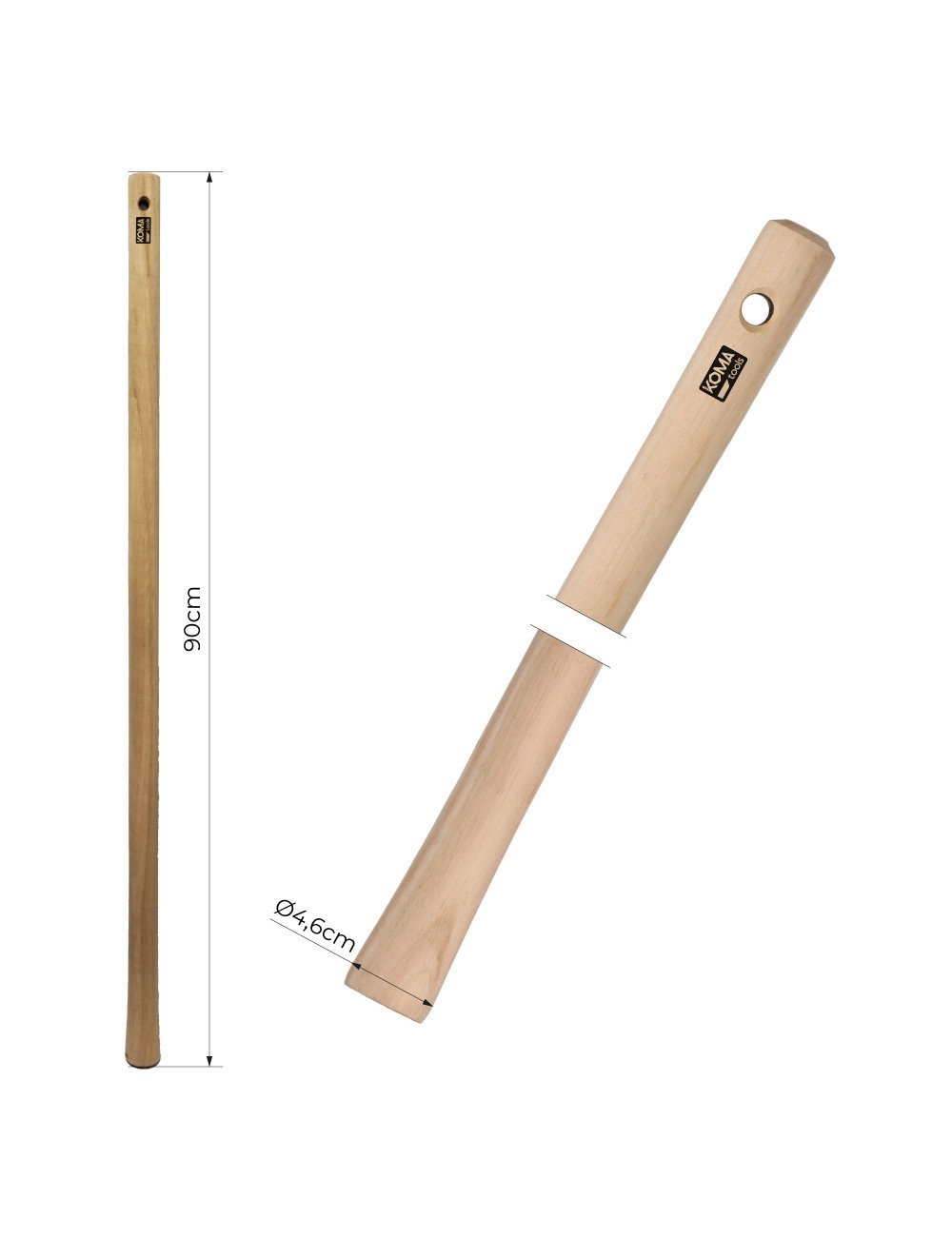 Mango de madera de eucaliptus para pico, amp9046, ø4,6 cm x 90 cm