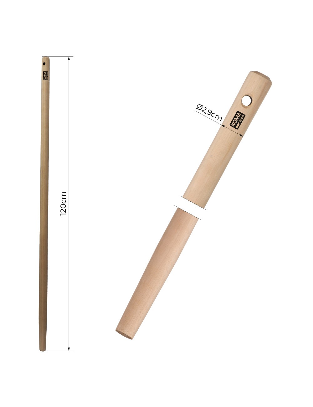 Mango de madera de eucaliptus para rastrillo, amr1229, ø2,9 cm x 120 cm