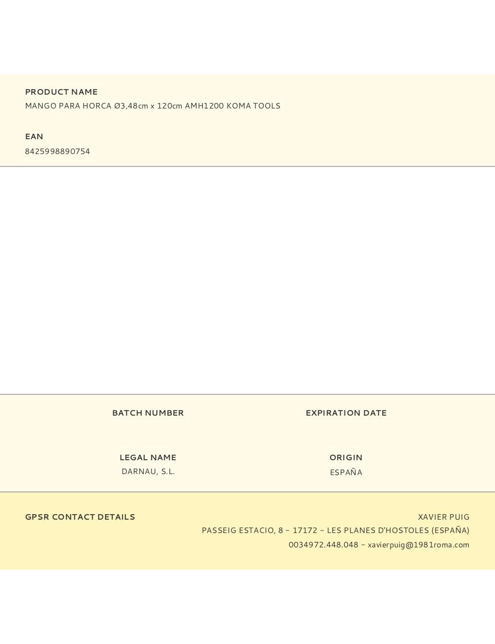 Mango de madera de eucaliptus para horca, amh1200, ø3,48 cm x 120 cm