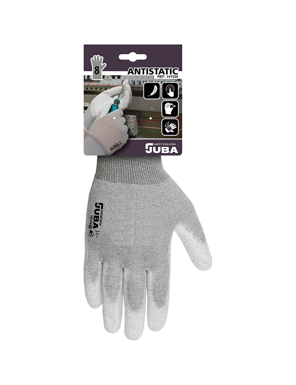 Guante nailon / fibra de carbono con palma poliuretano, antiestático, t-08