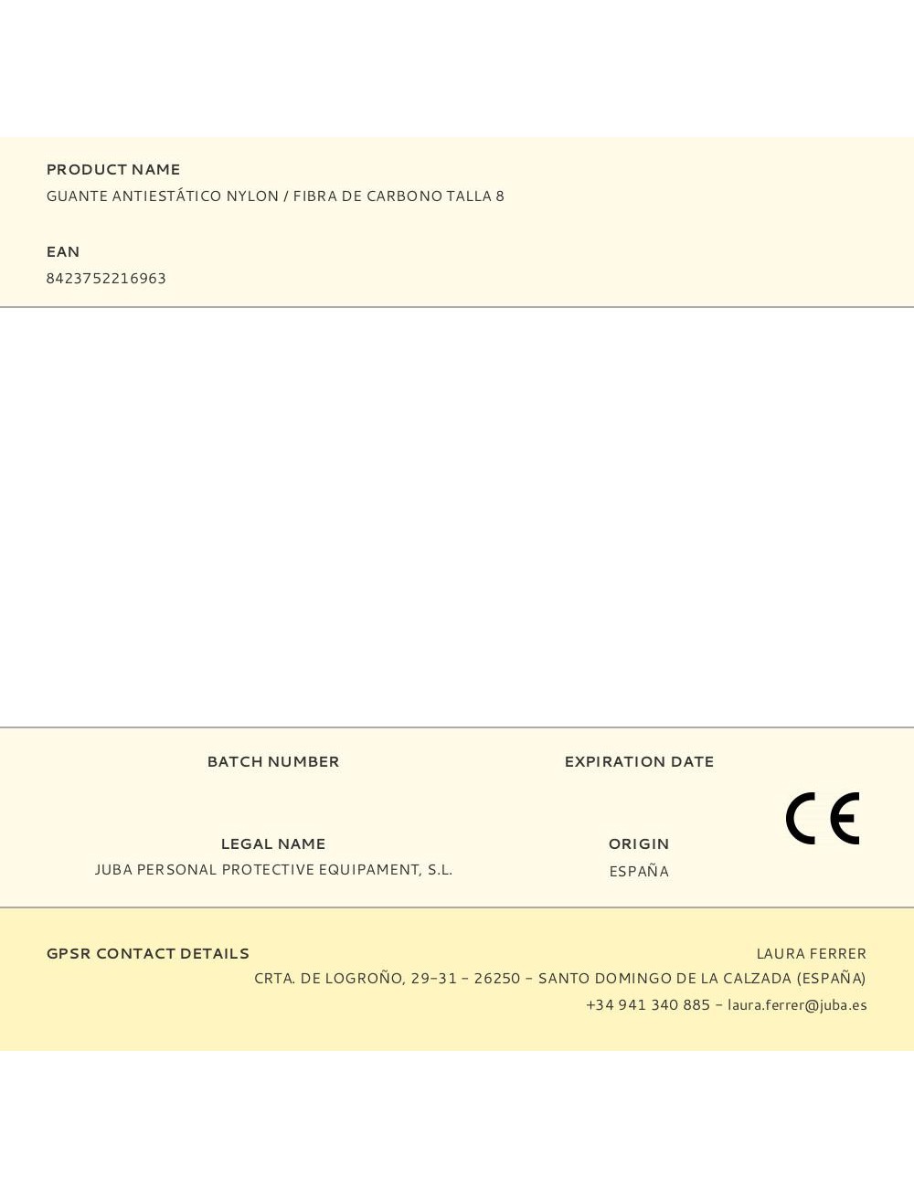 Guante nailon / fibra de carbono con palma poliuretano, antiestático, t-08