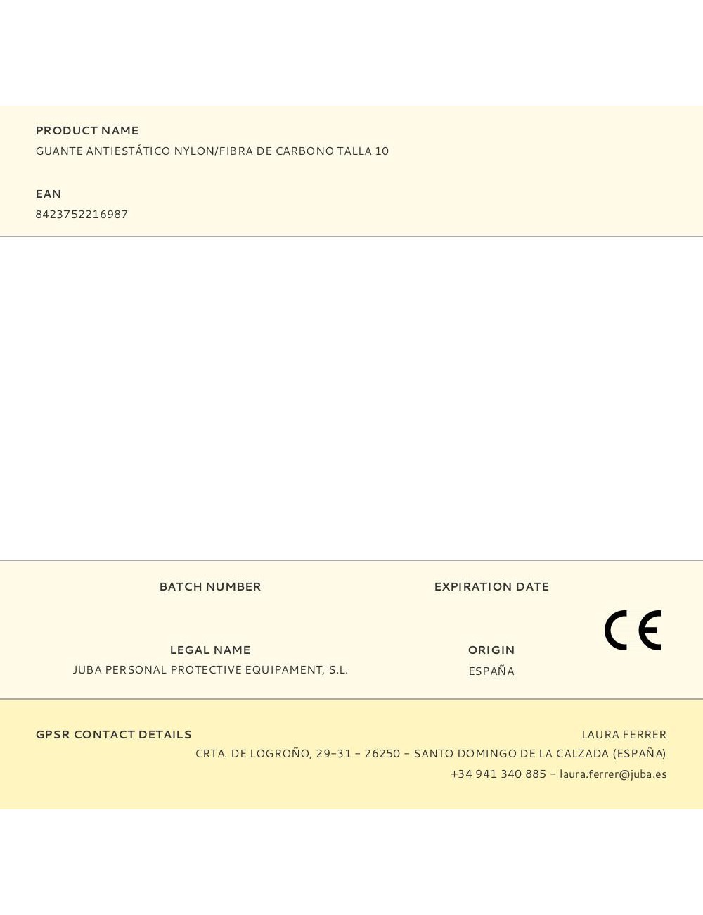 Guante nailon / fibra de carbono con palma poliuretano, antiestático, t-10