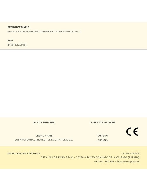 Guante nailon / fibra de carbono con palma poliuretano, antiestático, t-10