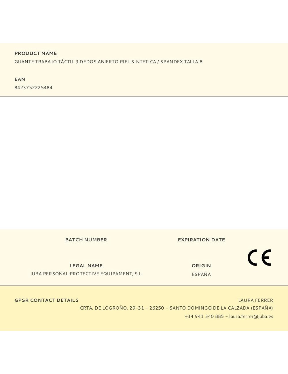 Guante piel sintetica / spandex, 3 dedos abierto, táctil, t-08