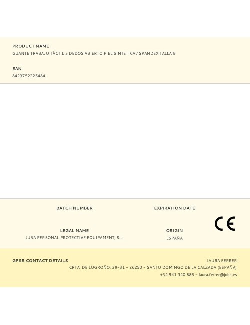 Guante piel sintetica / spandex, 3 dedos abierto, táctil, t-08