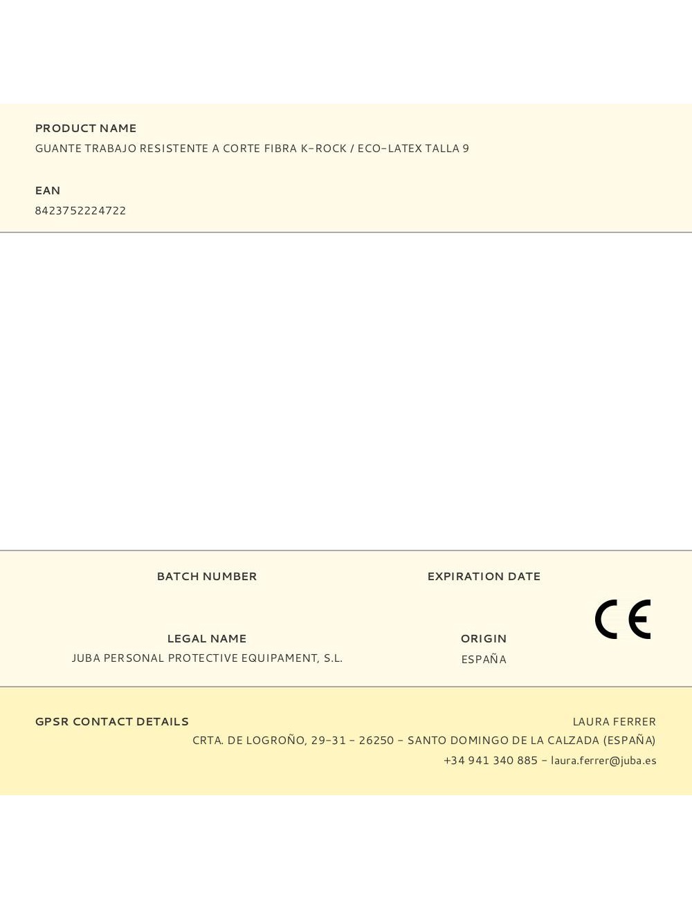 Guante poliéster / elastano / k-rock palma látex, resistente a corte, t-09