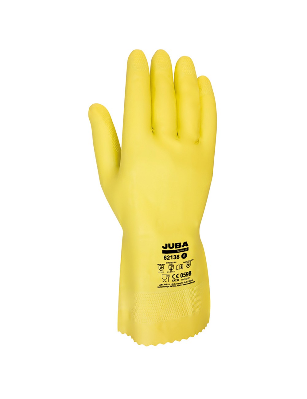 Guante látex flocado interior algodón, para químicos, amarillo, t-06