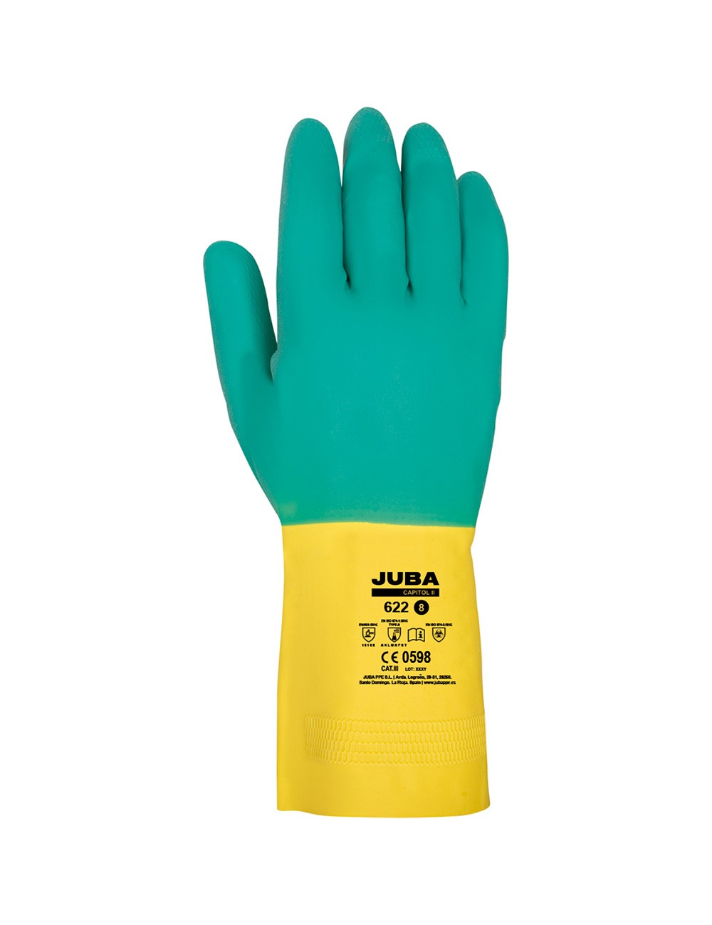 Guante látex, flocado interior algodón, bicolor, t-06