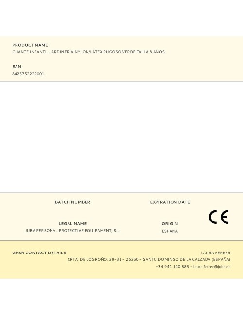 Guante nailon palma recubierta látex rugoso, infantil, verde, t-08 años