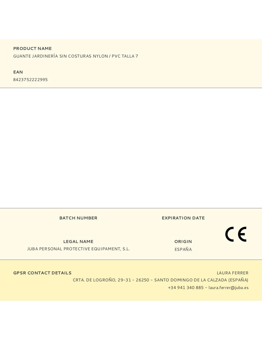 Guante nailon, palma recubierta pvc para jardinería, t-07