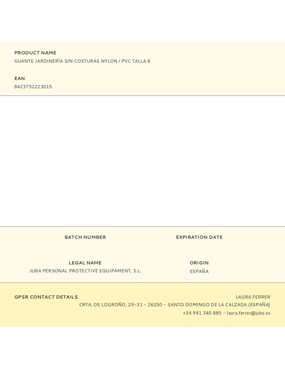 Guante nailon, palma recubierta pvc para jardinería, t-08