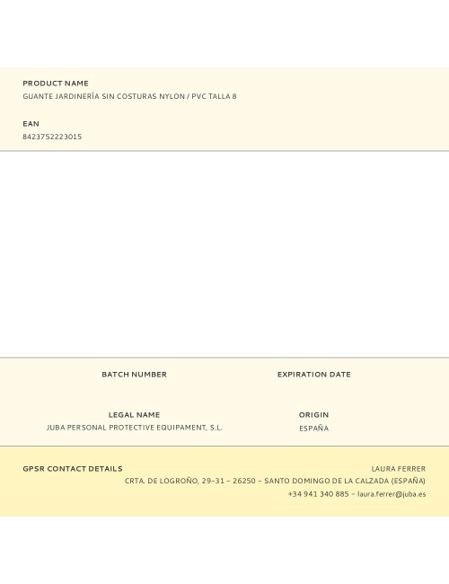 Guante nailon, palma recubierta pvc para jardinería, t-08