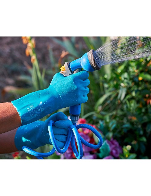 Guante pcv triple capa, arenoso, interior algodón, riego jardín, t-10