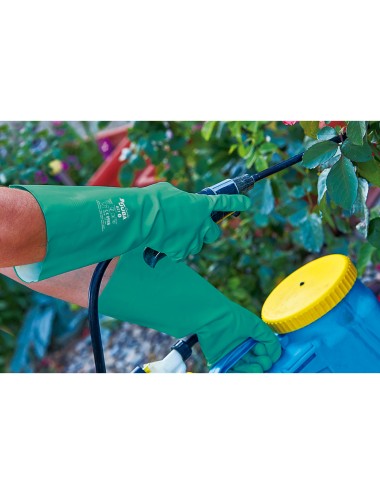Guante nitrilo, flocado interior, fitosanitarios, verde, t-08