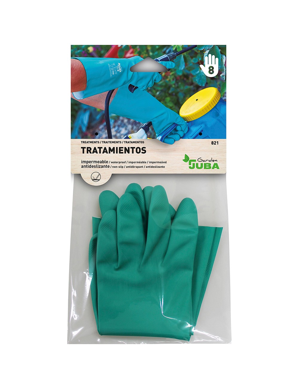 Guante nitrilo, flocado interior, fitosanitarios, verde, t-09