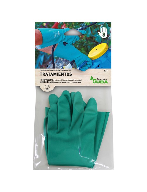 Guante nitrilo, flocado interior, fitosanitarios, verde, t-09