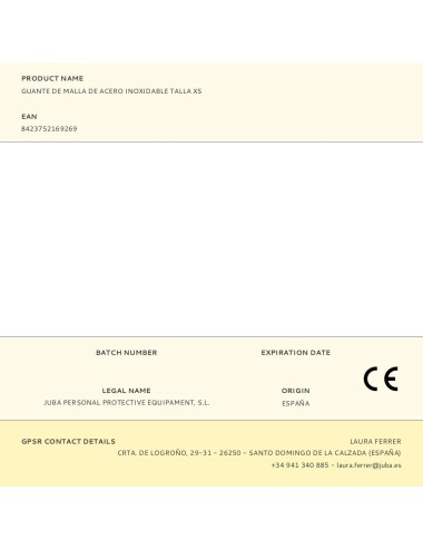 Guante malla de acero inoxidable, t-xs