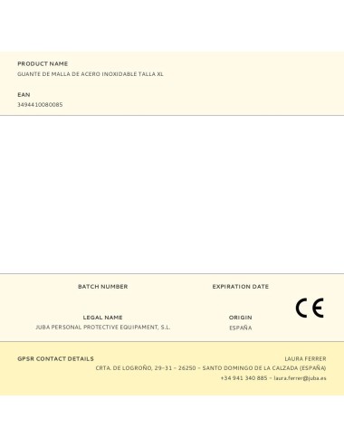 Guante malla de acero inoxidable, t-xl