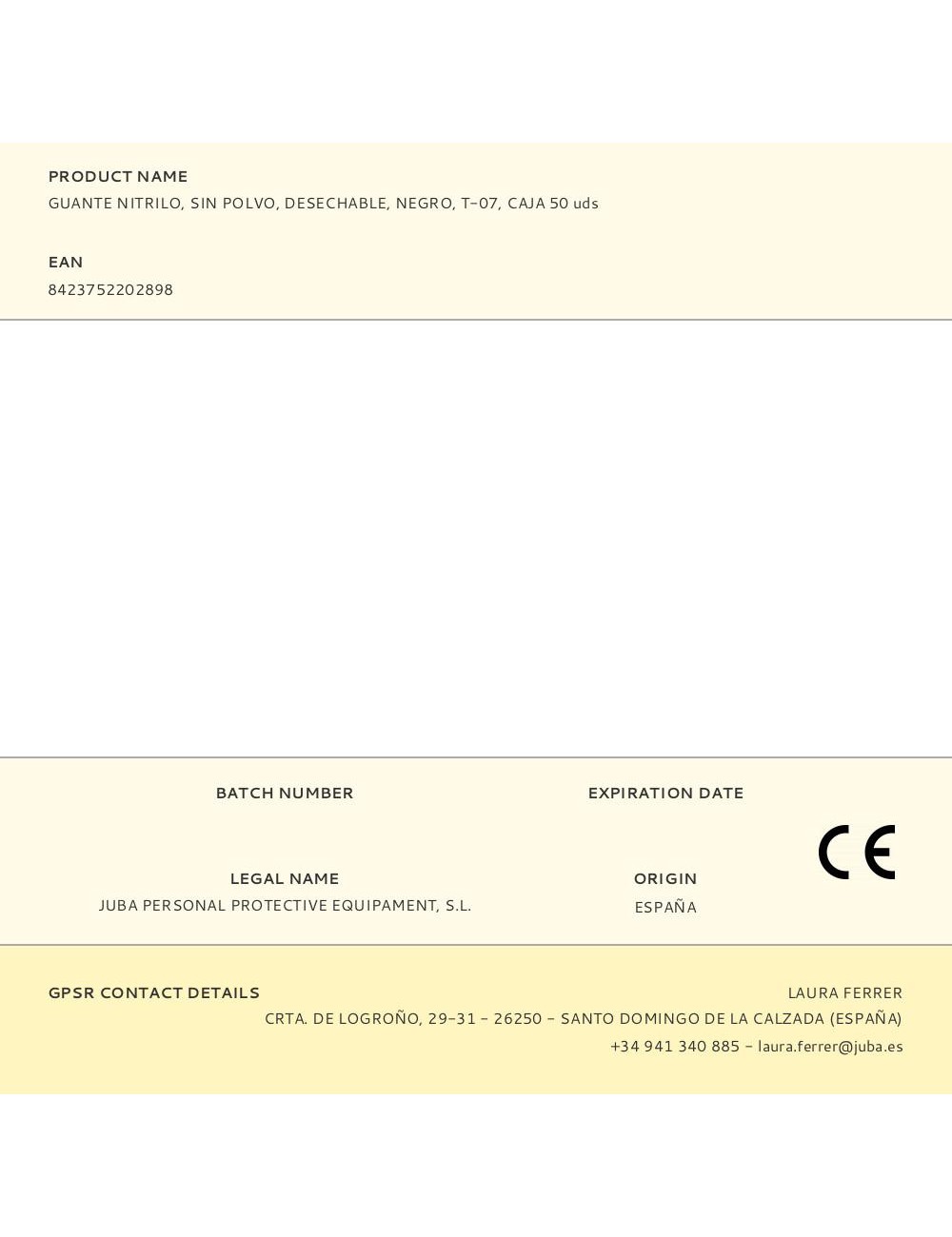 Guante nitrilo, sin polvo, desechable, negro, t-07, caja 50 uds