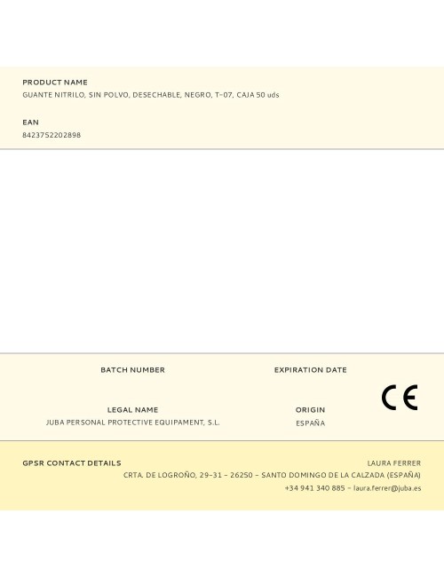 Guante nitrilo, sin polvo, desechable, negro, t-07, caja 50 uds