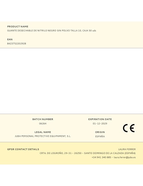 Guante nitrilo, sin polvo, desechable, negro, t-10, caja 50 uds