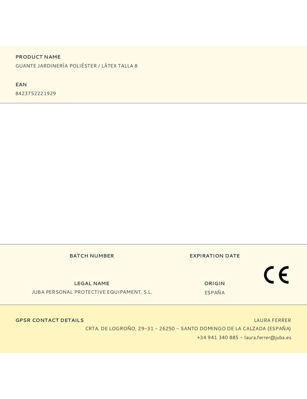 Guante poliéster con palma látex para jardinería, t-08