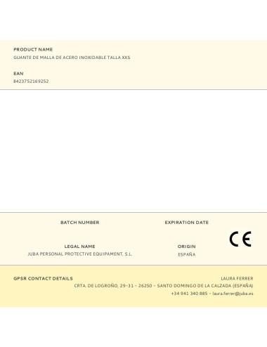 Guante malla de acero inoxidable, t-xxs