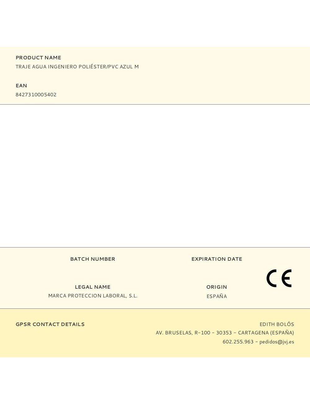 Traje agua ingeniero poliéster/pvc azul m