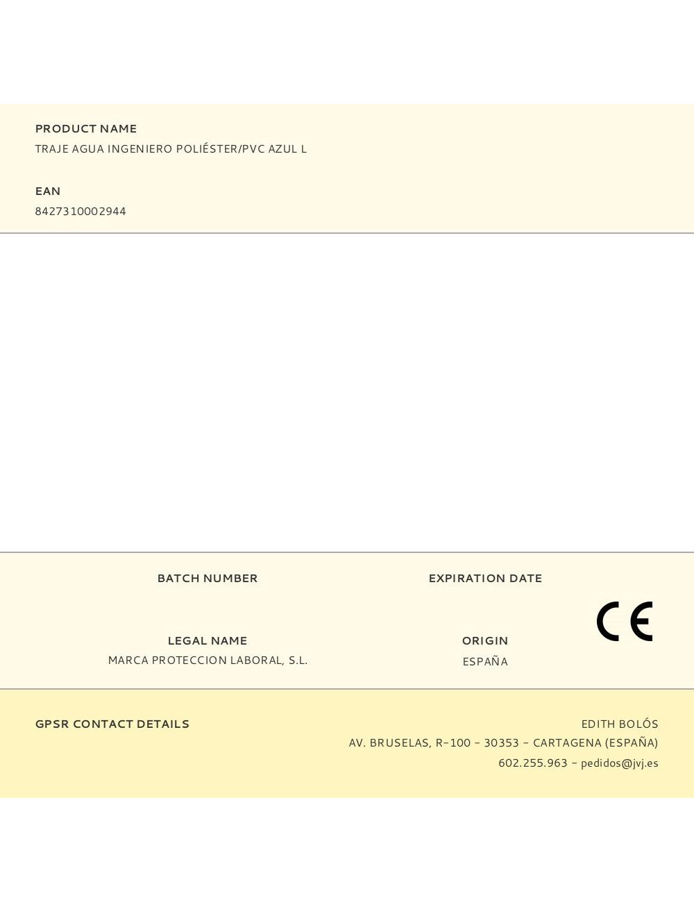 Traje agua ingeniero poliéster/pvc azul l