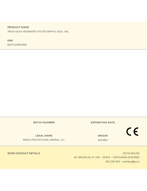 Traje agua ingeniero poliéster/pvc azul: xxl