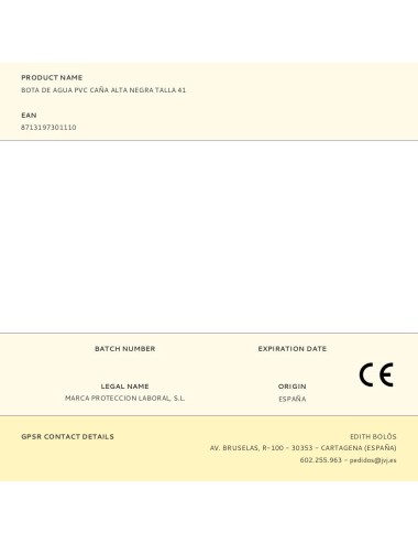 Bota de agua pvc caña alta negra talla 41