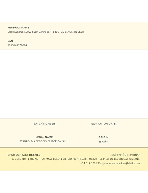 Cortasetos 500w 55cm 22mm behts401-qs black+decker