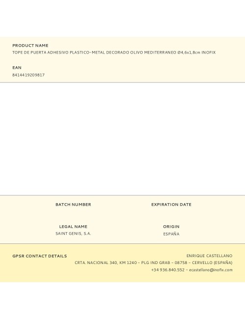 Tope de puerta adhesivo plastico-metal decorado olivo mediterraneo ø4,6x1,8cm inofix