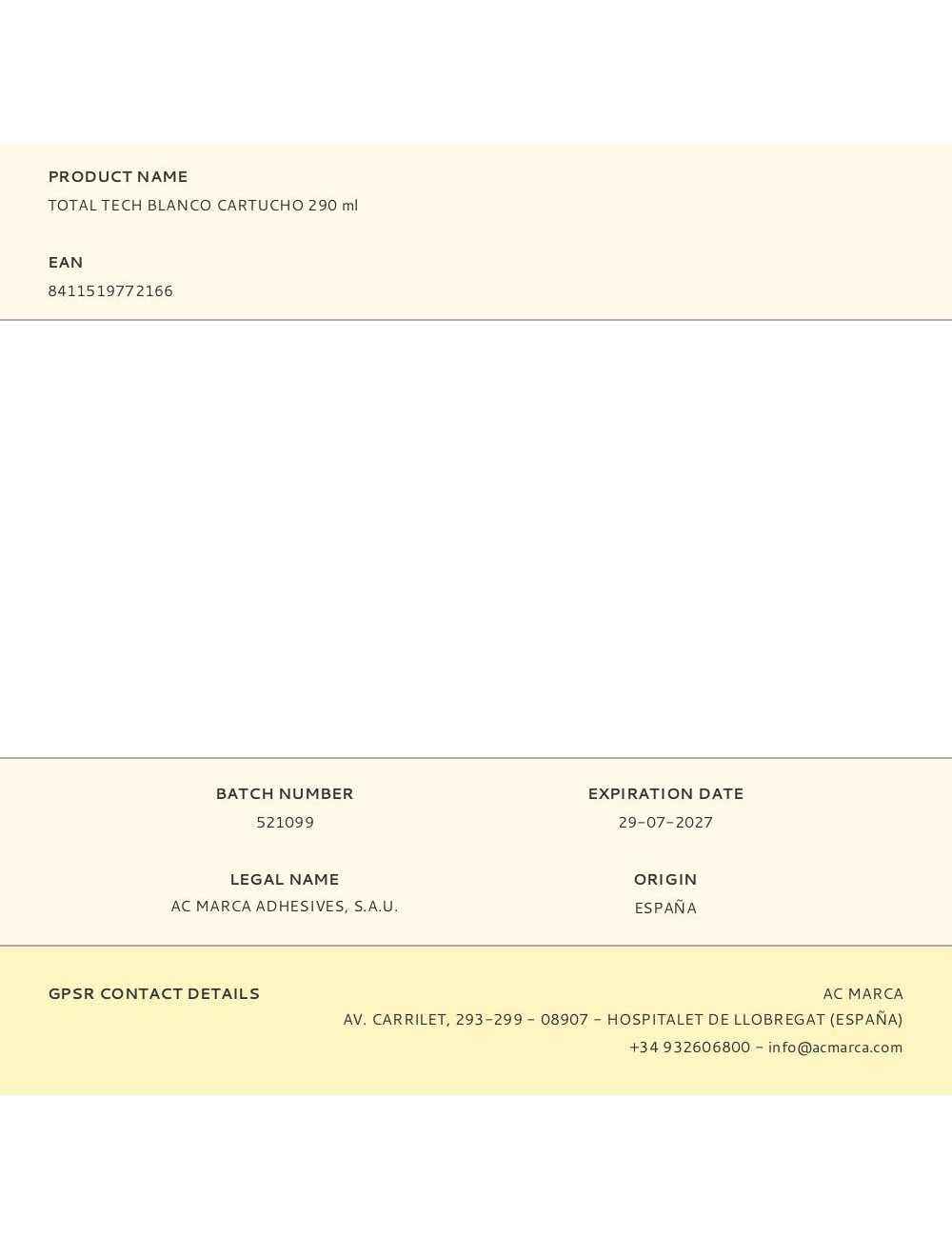 Adhesivo sellador total tech blanco 290 ml