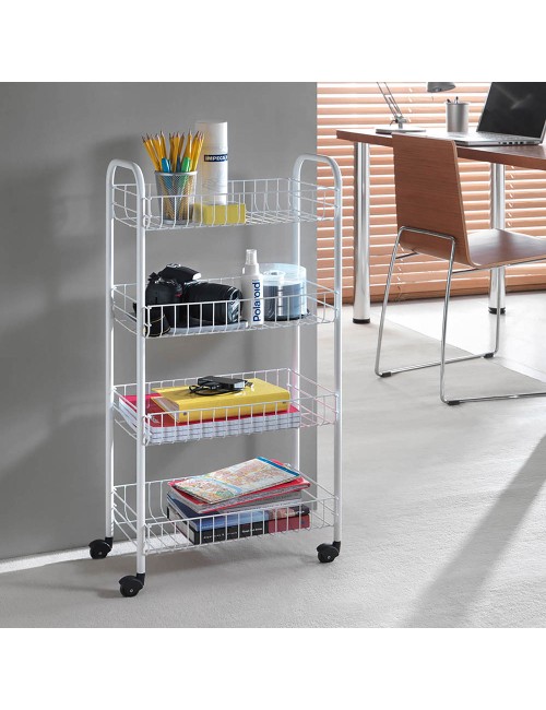 Carrito multiuso 4 estantes blanco 41 x 23 x 84 cm