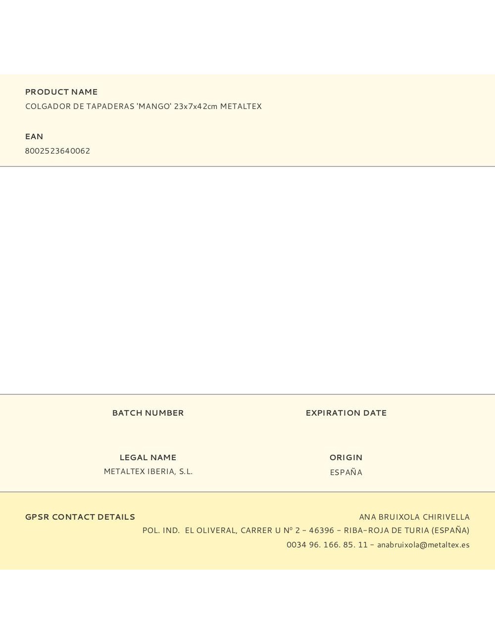 Colgador de tapaderas 23 x 7 x 42 cm