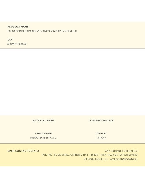 Colgador de tapaderas 23 x 7 x 42 cm