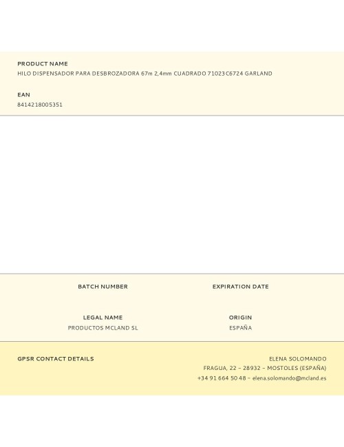 Hilo dispensador para desbrozadora 67m 2,4mm cuadrado 71023c6724 garland